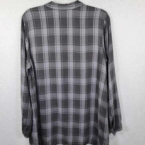 J Jill Plaid Long Sleeve Tunic Popover Gray Floral Embroidered 100% Rayon Large - Picture 4 of 8